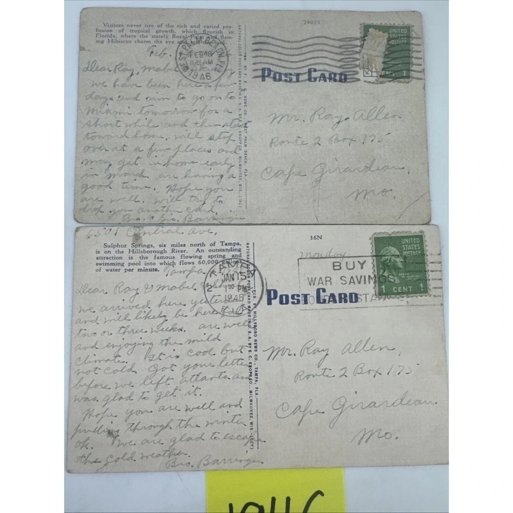 Postcard Lot of 3 Florida Landmarks & Tourism Stamped 1940s Vintage